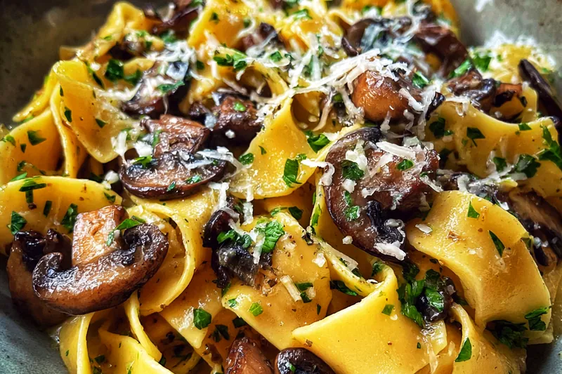Fresh ingredients for Savory Garlic Mushroom Pasta