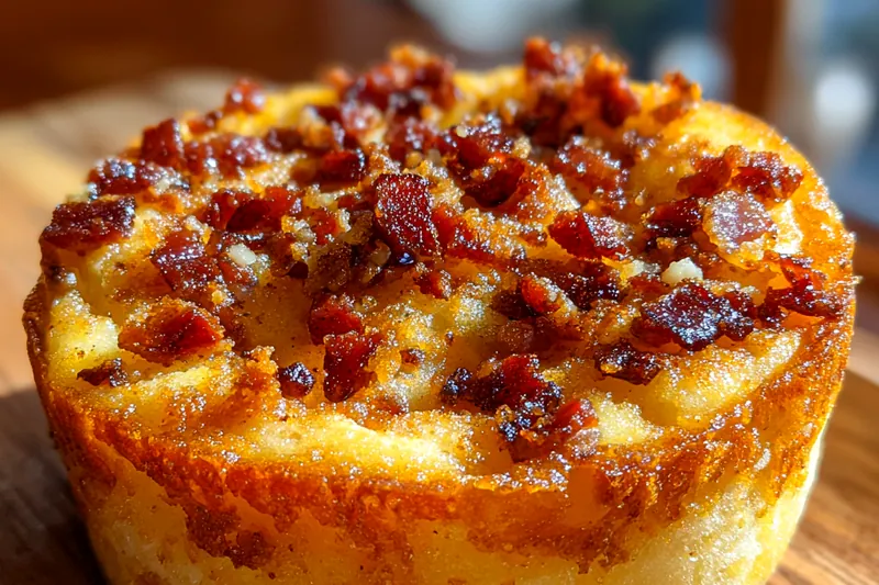 An array of ingredients for Savory Maple Bacon Muffins, including bacon, flour, and maple syrup, arranged attractively.