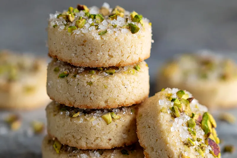 Ingredients for Savory Pistachio Treats laid out on a kitchen counter.