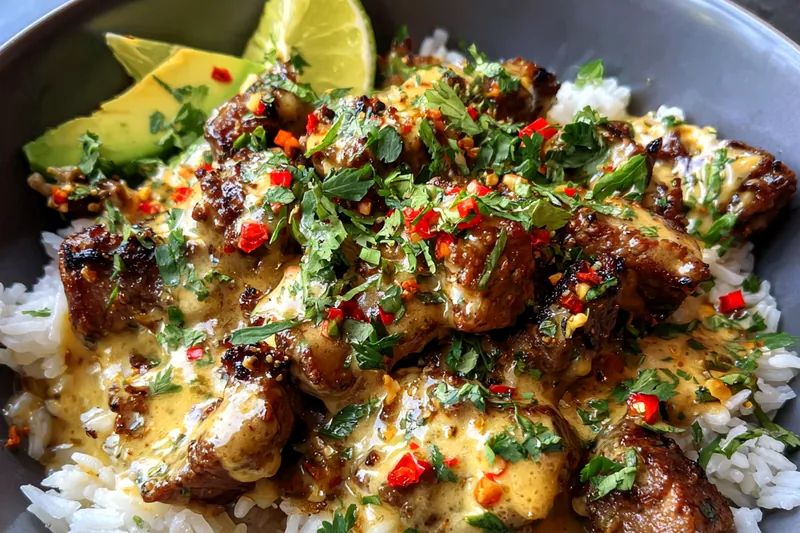 Cooking process for Savory Steak Rice Bowl