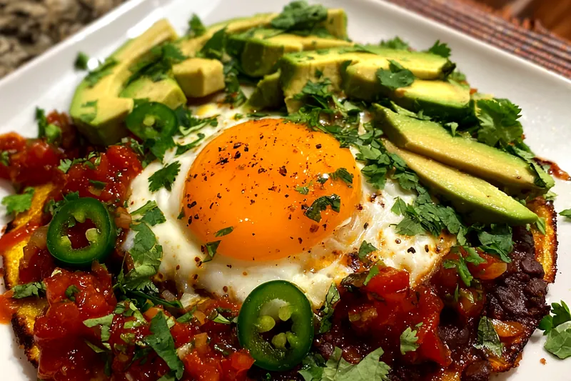 Fresh ingredients for Spicy Avocado Egg Tostadas