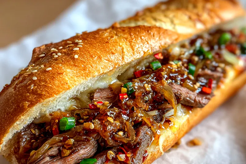 Fresh ingredients for Spicy Bulgogi Cheesesteak Sandwich