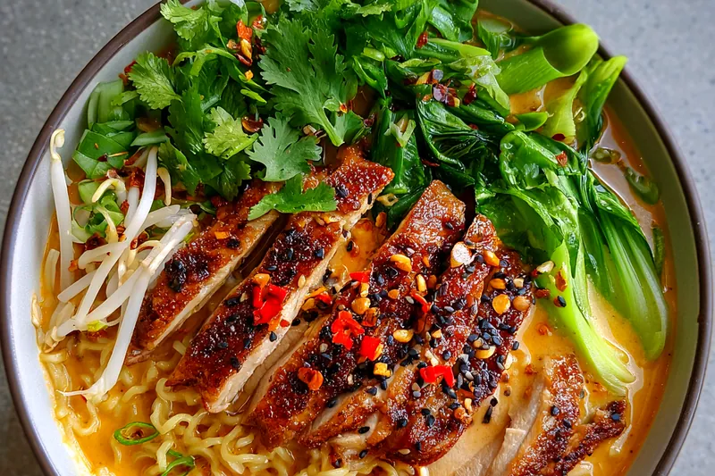 Fresh ingredients for Spicy Chicken Noodle Bowl