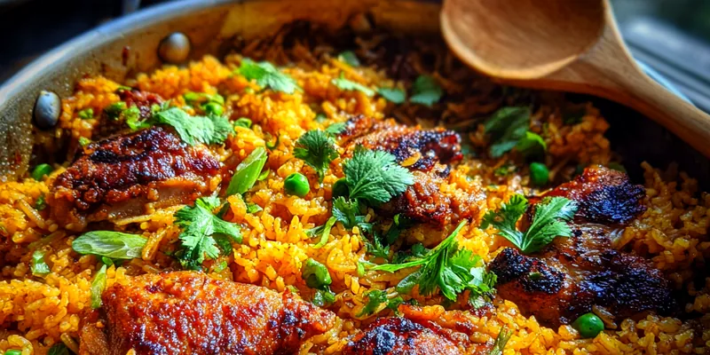 Delicious Spicy Chicken Rice Delight served on a plate