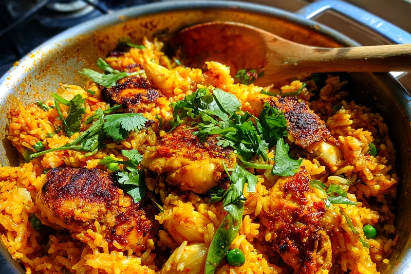 Fresh ingredients for Spicy Chicken Rice Delight