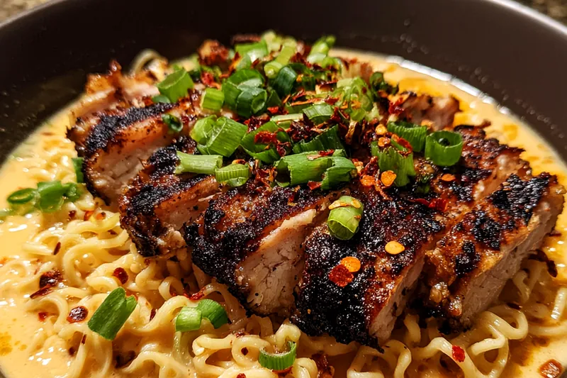 Fresh ingredients for Spicy Grilled Chicken Ramen