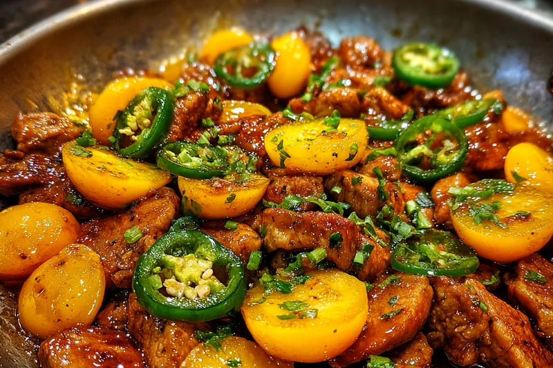 Fresh ingredients for Spicy Peach Chicken Delight