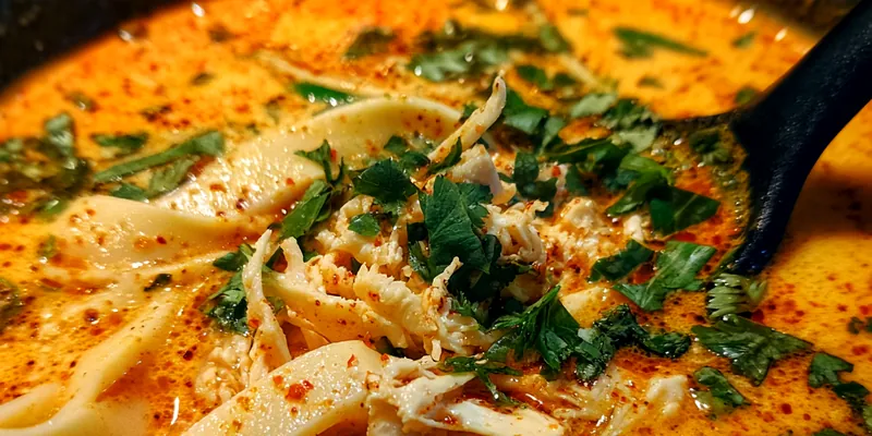 Delicious Spicy Thai Chicken Soup served on a plate