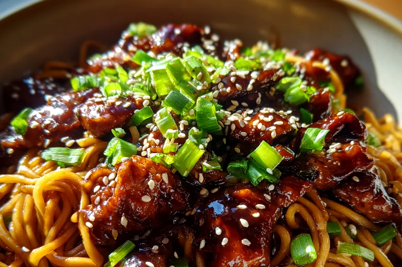 Cooking process for Sticky Garlic Chicken Noodles