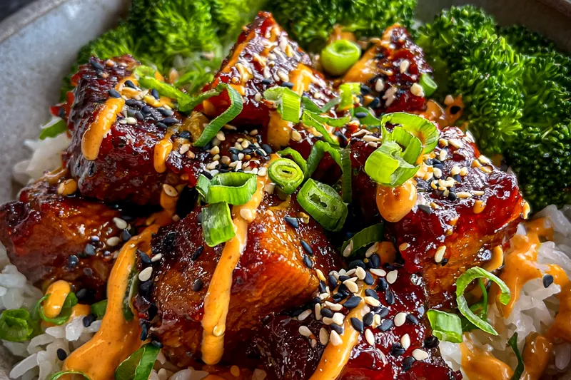 Fresh ingredients for Sticky Sesame Chicken Bowl