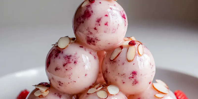 Delicious Strawberry Almond Cheesecake Bites served on a plate