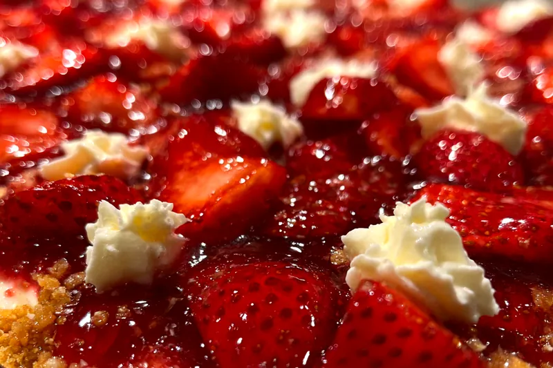 Cooking process for Strawberry Cheesecake Dessert Delight