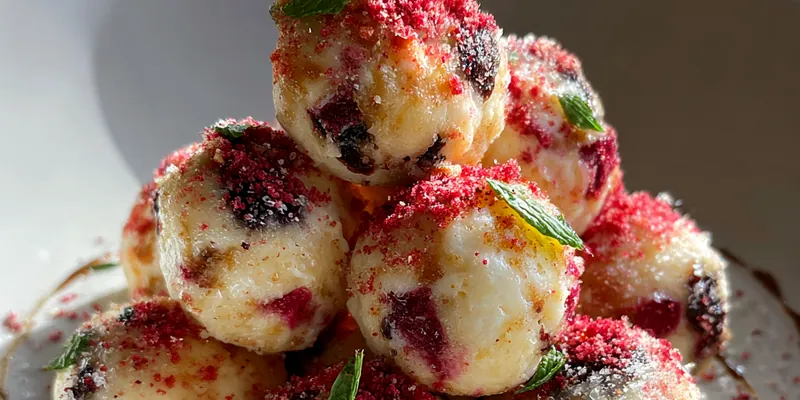 Delicious Strawberry Cheesecake Energy Bites served on a plate