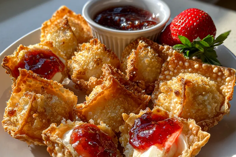 Fresh ingredients for Strawberry Cheesecake Wontons