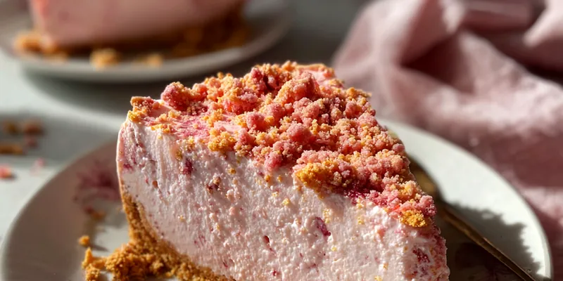 Delicious Strawberry Crumble Icebox Cake served on a plate