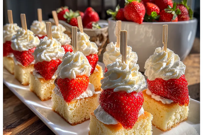 Chef Mitchell assembling Strawberry Shortcake Skewers with fresh ingredients.