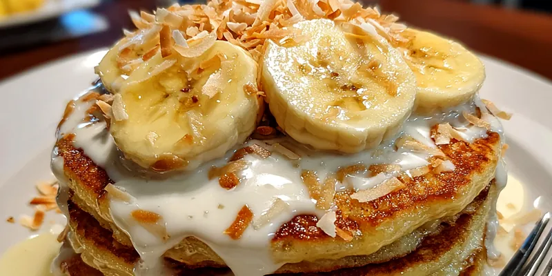 Delicious Sweet Coconut Banana Pancakes served on a plate