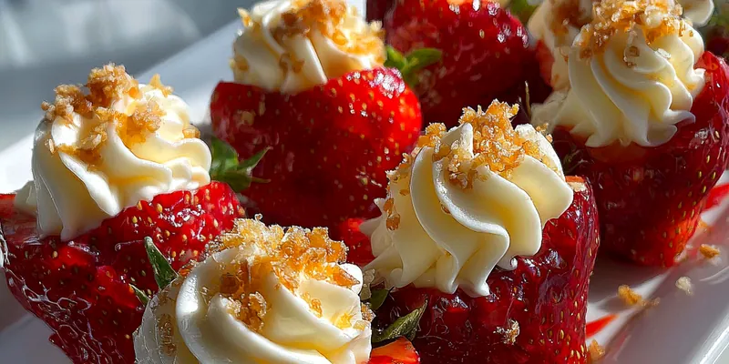 Delicious Sweet Cream Filled Strawberries served on a plate