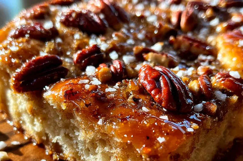 A selection of ingredients for Sweet Pecan Focaccia Delight including flour, pecans, honey, and spices.